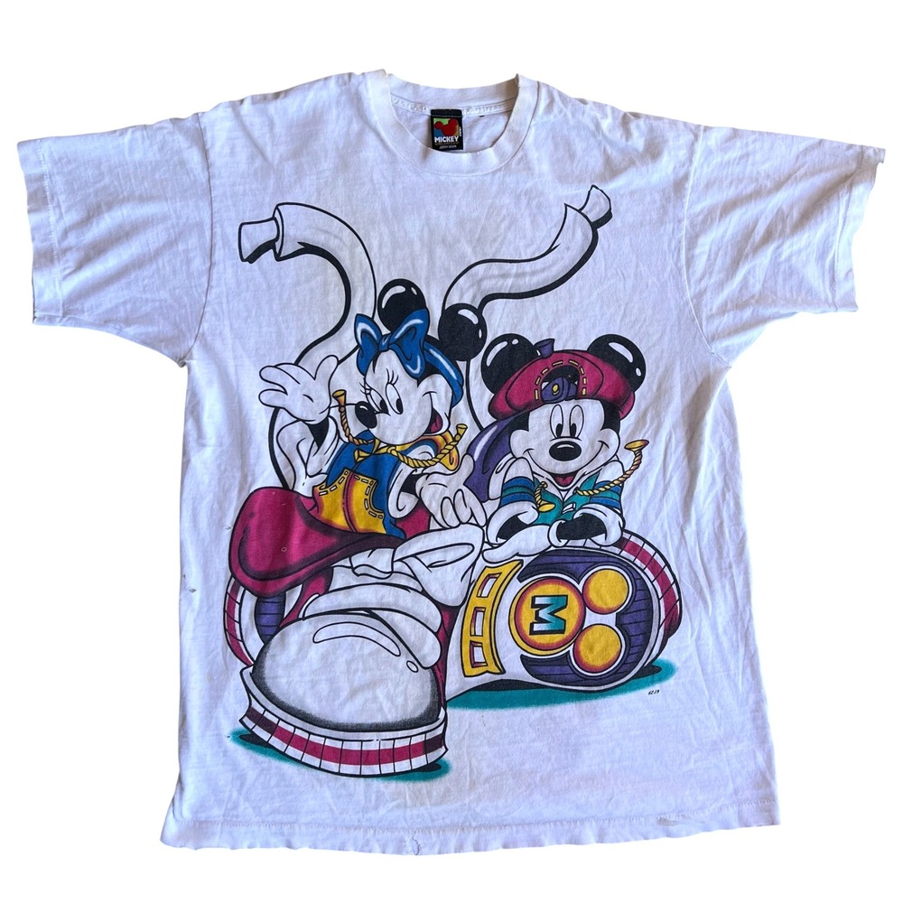 Mickey‎ Unlimited Single Stitch Vintage Tee Disney Gangster T-Shirt White L/XL